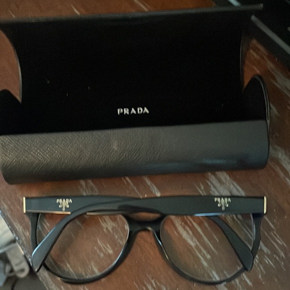 Prada VPR 01U 1AB-101 black gloss cat eye eyeglasses with black logo hard case - Picture 2 of 16